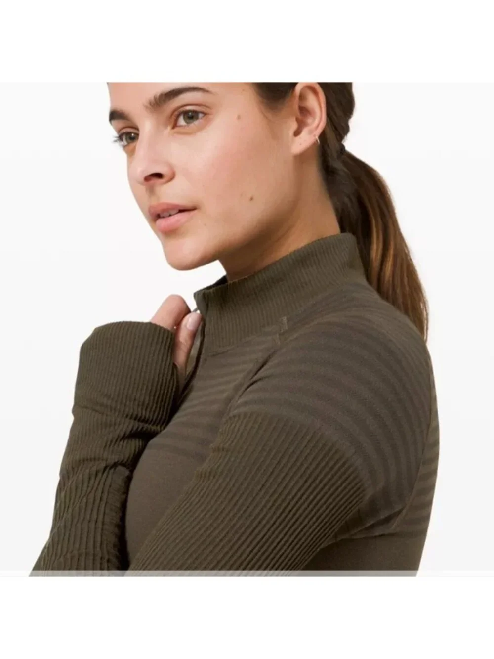 Lululemon Keep the Heat Half Zip Wool Blend Olive Green